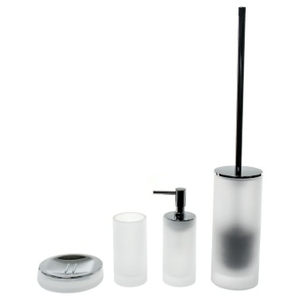 White Cylindrical 4 Piece Glass Bathroom Accessory Set Gedy TI181-02